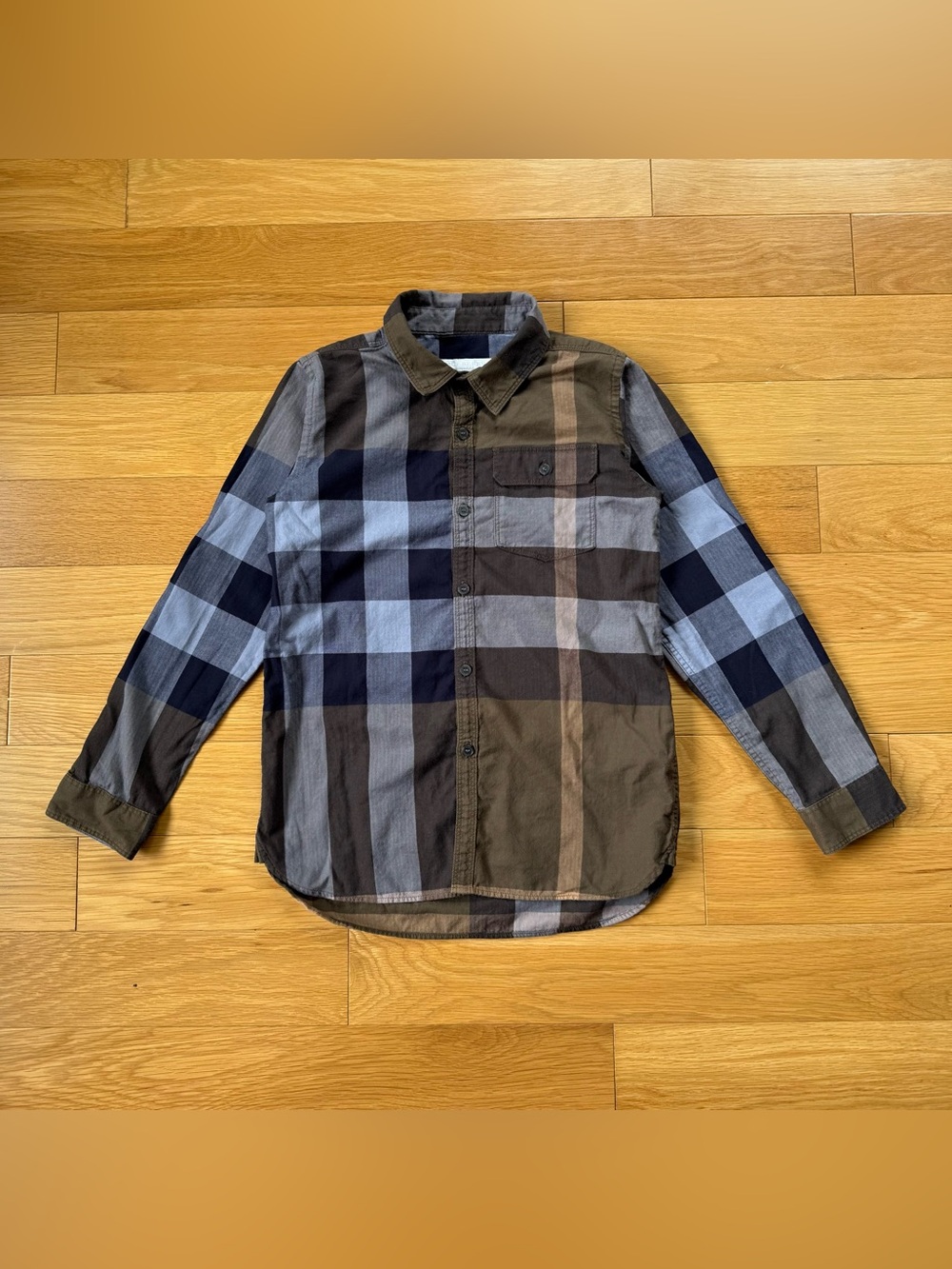 Burberry Children Boys Brown Oversized Check Button Down Shirt Size 10Y 140cm
